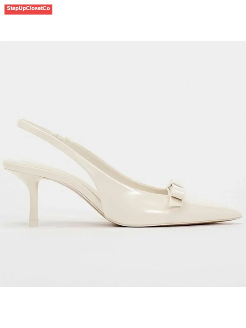 Patent Bow Slingback Kitten Heels Pointed Toe Dress Pumps